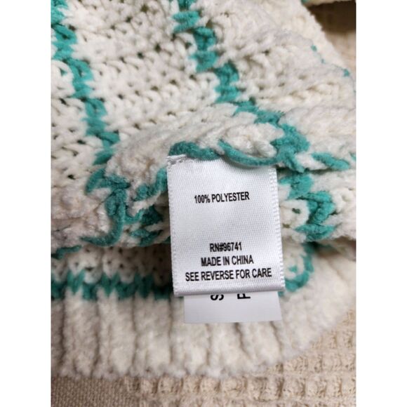 Striped Cropped Sweater Vintage Style S Oversize Self Esteem White & Teal - Picture 4 of 6